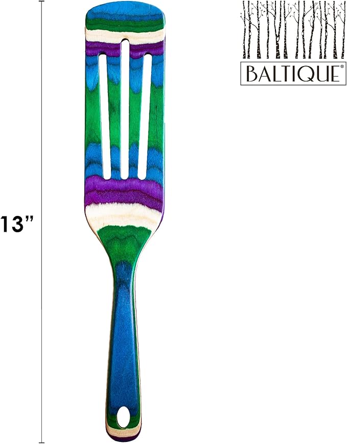 Baltique Mumbai Collection 13" Wooden Spurtle Spatula – Colorful Birch Wood Cooking Utensil, Nonstick Safe, Versatile Stirring & Serving Tool