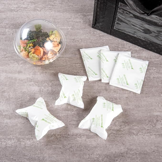 Restaurantware Delivery Tek 5.1 x 3.7 Inch Shipping Ice Packs 100 Durable Cold Packs - Easy-To-Use Design Leakproof Plastic Dry Ice Packs Reusable For Frozen Meat Vegetables or Beverages