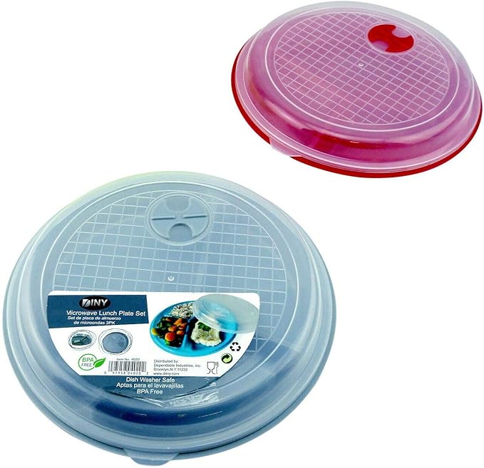 2 PACK - Microwave Food Storage Travel Tray Containers - Portion Control - 3 Section Compartment Divided Plates with Vented Lid For Easy Reheat Adults & Kids Tray - Random Colors Shipped(2, assorted)