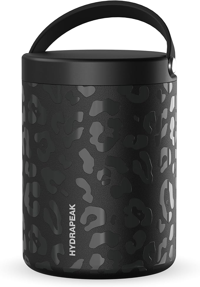 Hydrapeak 32oz Stainless Steel Vacuum Insulated Thermos Food Jar | Thermos for Hot Food and Cold Food, Wide Mouth Leak-Proof Soup Thermos for Adults, 10 Hours Hot and 16 Hours Cold(Black Leopard)