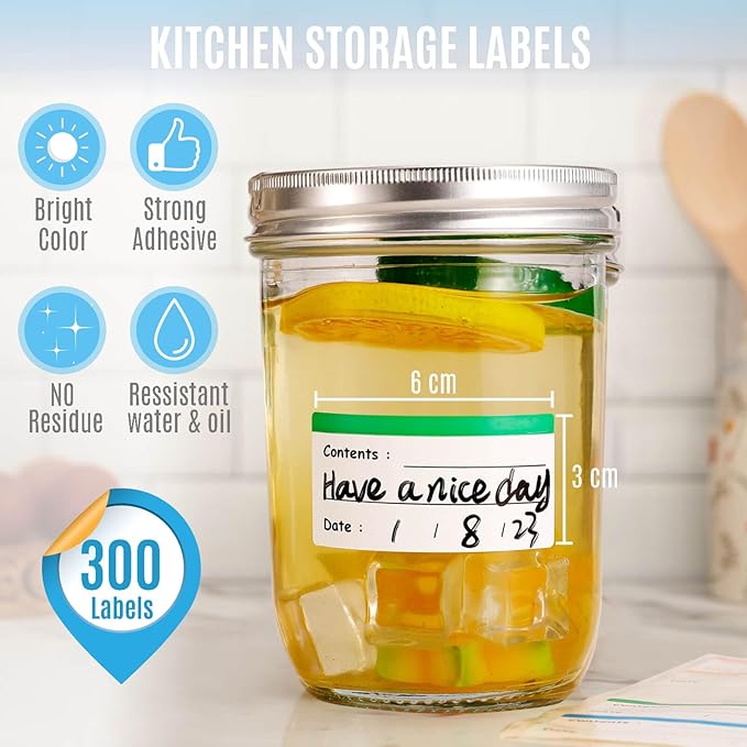 Coloured Food Labels Freezer Food Storage Labels Stickers, Fridge Stickers Removable for Food Containers, Freezer Meal Tags for Kitchen Organization (300 Pcs)