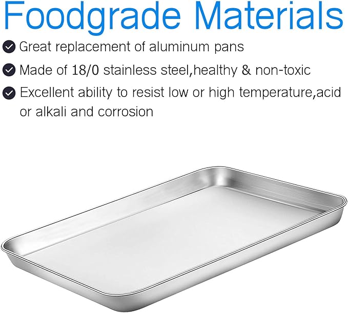 Baking Sheets 5 Pieces, Bastwe Stainless Steel Baking Pan Tray Cookie Sheet, Rectangle Size 9 X 7 X 1 inch, Healthy & Non Toxic, Rust Free & Mirror Finish, Easy Clean & Dishwasher Safe