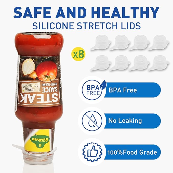 Extra Small Silicone Stretch Lids for 1.2 Inch to 1.5 Inch Wine Bottles, Condiment Bottles, Jars, Cans - 8 Pack