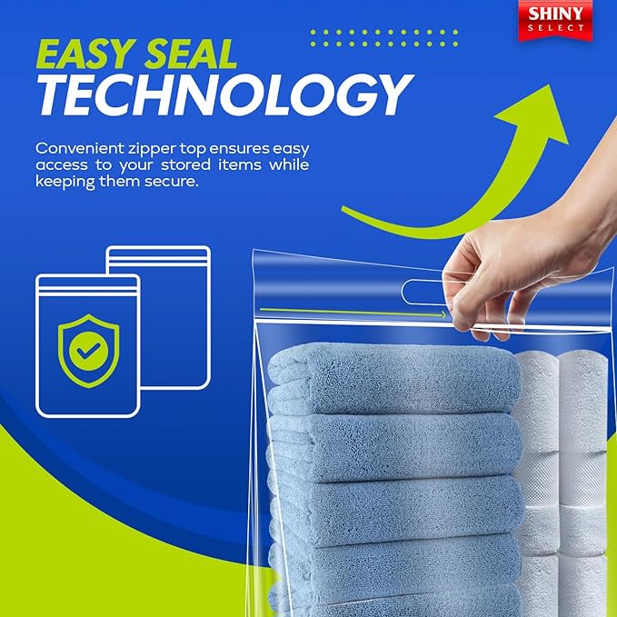20 Gallon Jumbo Storage Bag with Handle, Resealable Zipper Top 24x32, 12 Bags - Clear Big Plastic, Extra Large XL, 4 Mil Thick Heavy Duty for Travel, Camping Gears, Pillows, Comforters