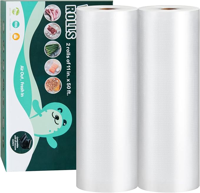 Happy Seal Vacuum Sealer Bags 11" x 50' 2 Pack for Food Saver, Rolls for Custom Fit Airtight Food Storage, Meal Prep or Sous Vide, Commercial Grade Vacuum Seal Freezer Bags Storage Bags