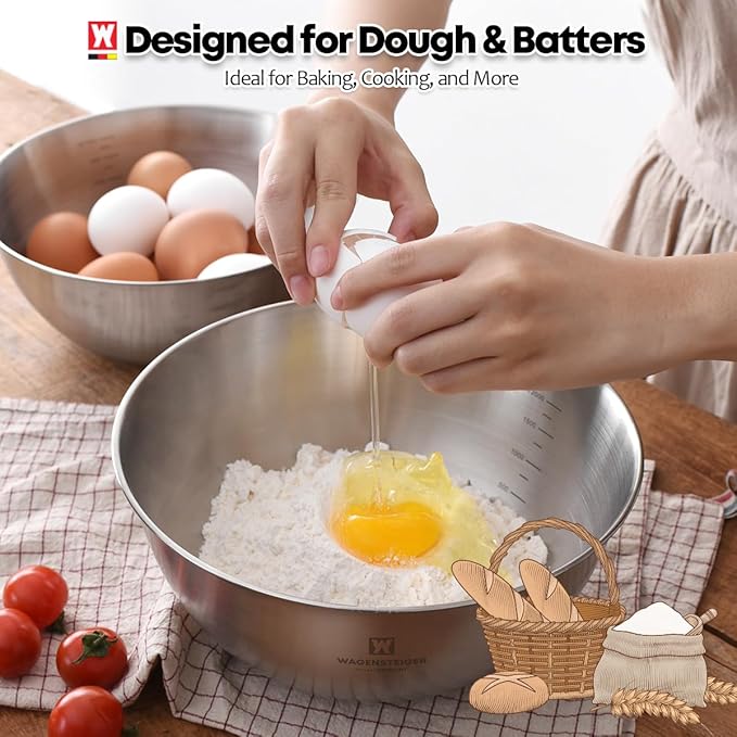 Stainless Steel Mixing Bowl and 3-Legged Colander Set, Multipurpose Kitchen Basket with Fine Mesh Colander, Salad Mixing Bowl with Strainer, Rinsing Vegetables & Fruits (24cm / 9.45")