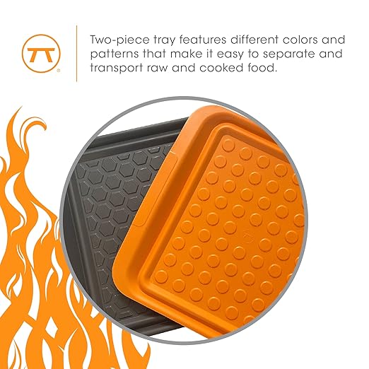 Outset Grill Prep Trays, Set of 2 Small Trays, 10.5" x 10.5", Orange and Black