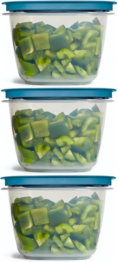 Rubbermaid Storage Containers, Easy Find Lids, Teal, 7 cup, Flex & Seal, Leak Proof Lids, Food Storage Set, Clear Meal Prep Flex Containers, 3 Piece Bundle Set
