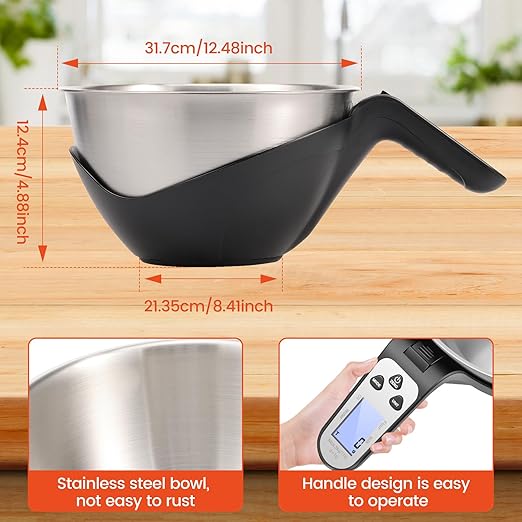 Digital Kitchen Food Scale with Bowl, Stainless Steel Food Scale with Cup Easy to Carry Large Capacity Digital Kitchens Food Scales for Home Cooking (Black)