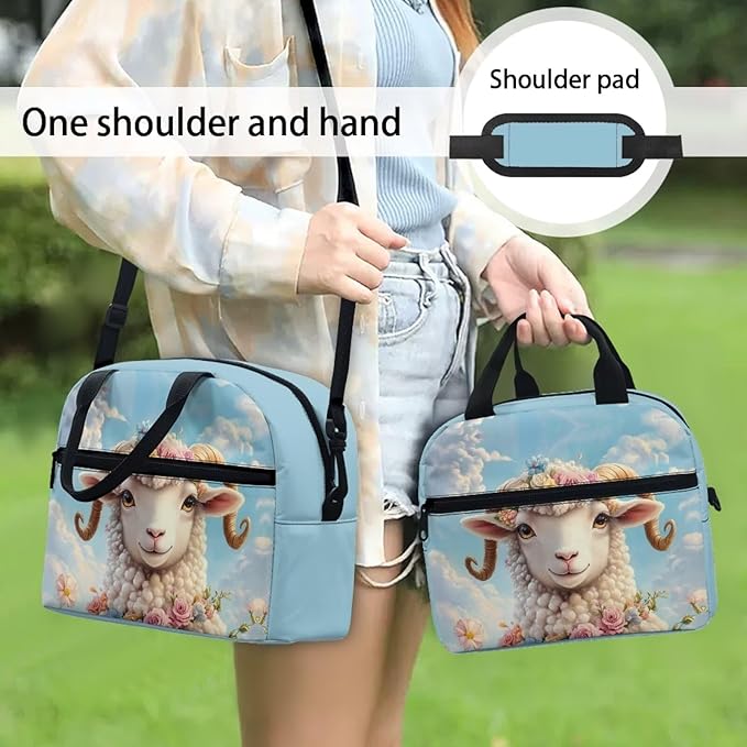 Showudesigns Goat Lunch Bag for Kids Girls Lunch Boxes for School 10-12 Lightweight Bento Cooler Bag Cute Insulated Lunchbox Container Picnic Bags Crossbody Purse Blue