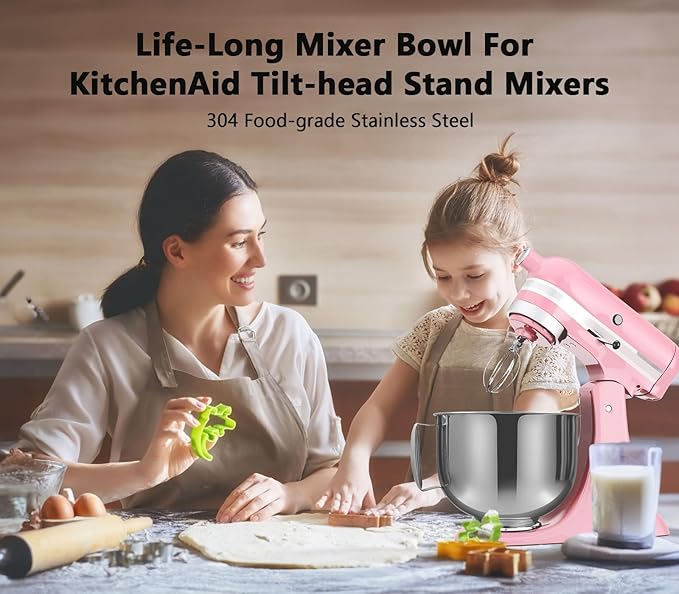 Stainless Steel 5.5 QT Bowl for KitchenAid Artisan & Classic Tilt-head Stand Mixers - Replacement Bowl Compatible with KitchenAid Mixers