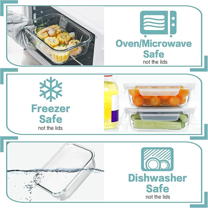 HOMBERKING 10 Pack 22oz Glass Meal Prep Containers, Glass Food Storage Containers with Lids, Airtight Glass Lunch Bento Boxes, BPA-Free & Leak Proof (10 lids & 10 Containers) - White