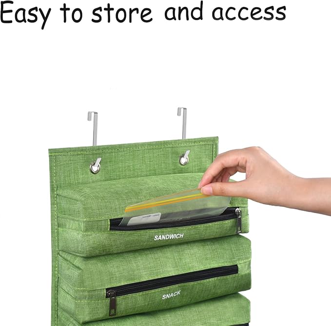 Zipper Bag Organizer Suitable for kitchen RV Campers with Zipper Gallon, Quart, Sandwich and Snack Food Storage Bags, Kitchen Plastic Bag Storage Organizer (Green)