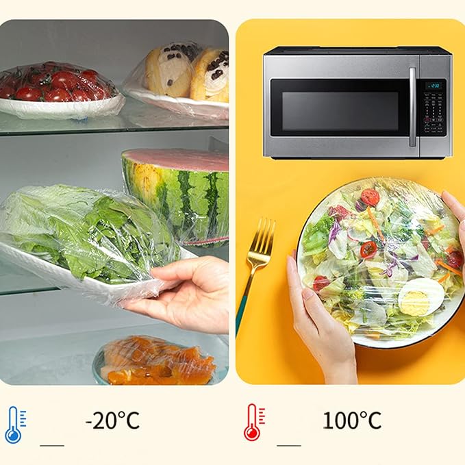 200PCS Plastic Bowl Covers Reusable, Thicken Plastic Covers Elastic Bowl Covers for Bread Proofing, Picnic Food Leftover Covers Stretch Plastic Cover Food for Family Outdoor Picnic