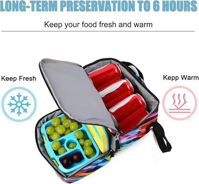 Tilami Lunch Bags Insulated Adjustable Strap Zipper, Two Compartments Cooler Bags, Bento Bags for Kids Toddlers, Colours Black