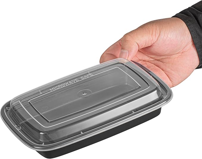 Restaurantware Asporto 16 Ounce To Go Boxes 100 Microwavable Round Soup Containers - Clear Plastic Lids Included Do Not Contain BPA Black Plastic Catering Food Containers Disposable