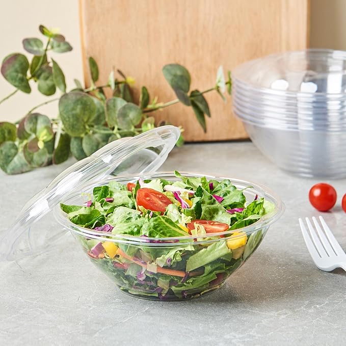 FULING [24 oz. 50 Sets Clear Plastic Salad Bowls with Airtight Lids Disposable To Go Mixing Containers Serving for Fruit, Quinoa, Lunch and Meal Prep