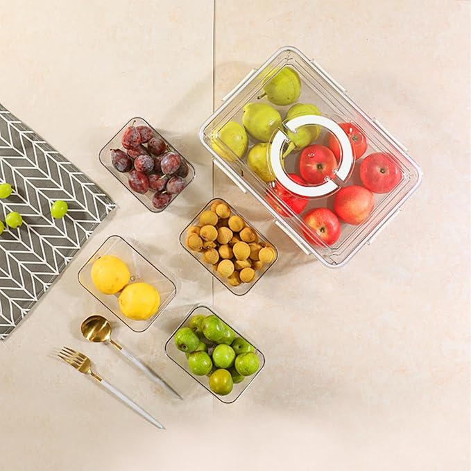 2PCS Divided Serving Tray with Lid & Handle, 4 Compartment Removable Snack Box, Kitchen Organizers and Storage, Snackle Box Container, BPA-Free Fruit Storage Container for Berry, Snack, Candy, Nuts…