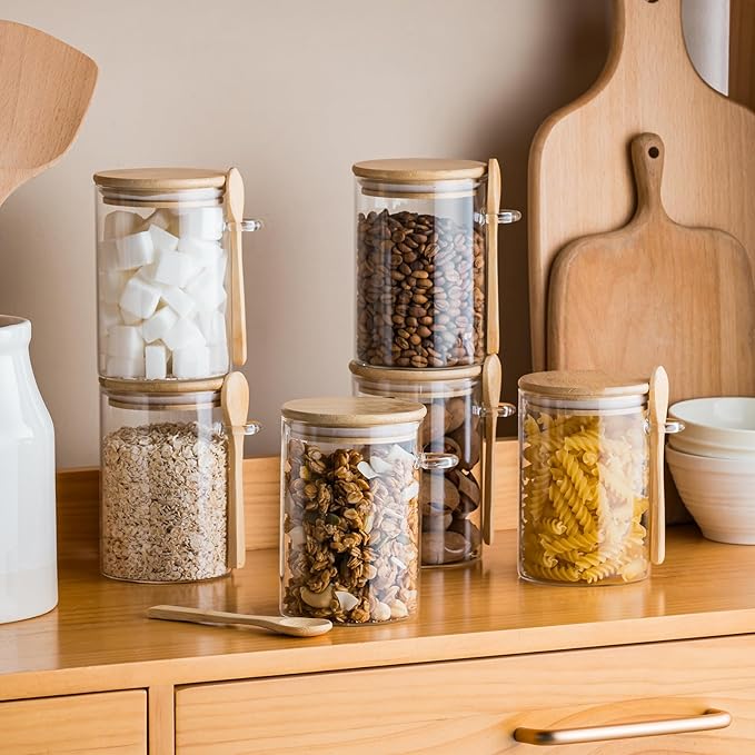 6 Pack 16oz Glass Jars with Bamboo Lids and Spoons,Overnight Oats Container,Glass Containers for Yogurt,Salad,Sugar,Oatmeal,Cereal,Meal prep and Chia pudding