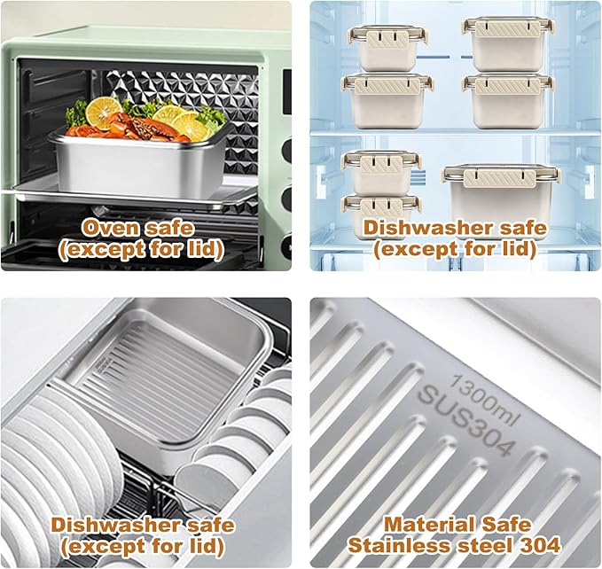 3PCS Stainless Steel Food Storage Containers with Lids Airtight Reusable Meal Prep Containers with Handle Date Tracker, Leftover Lunch Box Containers Dishwasher Oven/Freezer Safe Except Lid