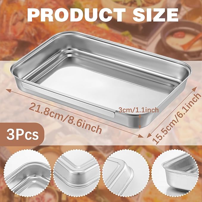 3 Pcs Breading Trays Set, Large Breading Pans, Stainless Steel Breading Set for Marinating Meat, Chicken, Fish, Food Prep Trays, Coating Trays Can Be Used to Baking Cake, Oven Safe