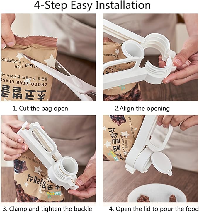 Food Bag Clips With Pour Spout, Food Storage Sealing Clips With Pour Spouts, Snack Clips for Bag With Handle, suitable for small particle food, flour, grains, rice, coffee and other food bags (2pcs)