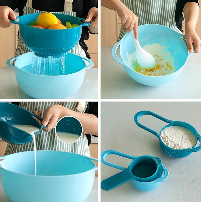 13 Pcs Mixing Bowls Set, RV Camping Accessories Set, Apartment Kitchen Gadget Easy Storage, Inculding Measuring Cups Colander Sifter Large Bowl Whisk Scraper, Great for Cooking and Baking, No BPA