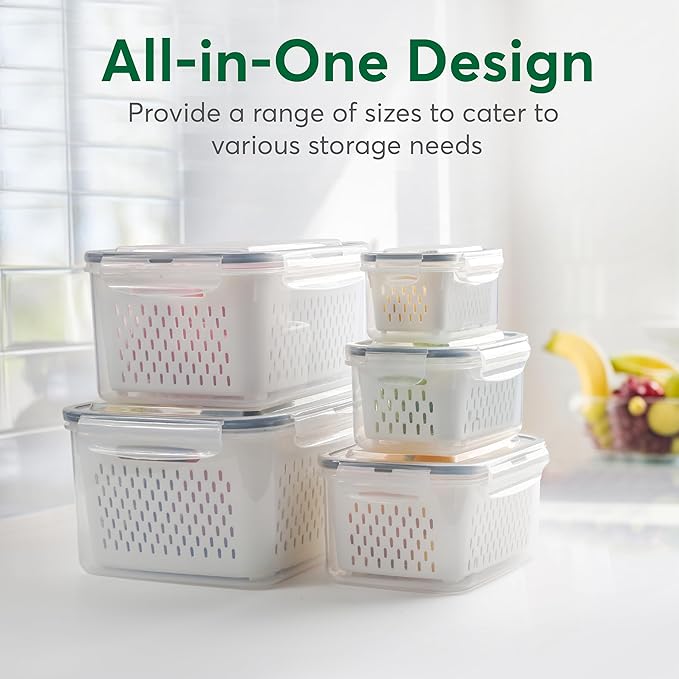 8 PCS Fruit Storage Containers for Fridge with Colanders Dishwasher Safe, Leakproof Fruit and Vegetable Storage BPA-Free Plastic, Produce Storage Keep Berry Fruit Veggie Meat Fresh