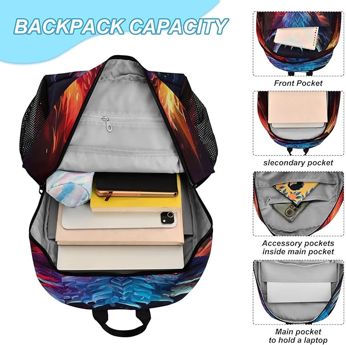 Dragon Kids Backpack for Girls Boys School Bookbag with Insulated Lunch Box for Elementary Students Middle School Teen Girls Backpacks