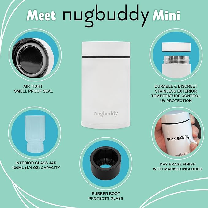 Mini Airtight Storage Container - Vacuum Sealed Insulated w Nested Glass Jar - UV Protection, Temperature Controlled Stainless - 100 ml (1/4 Oz)
