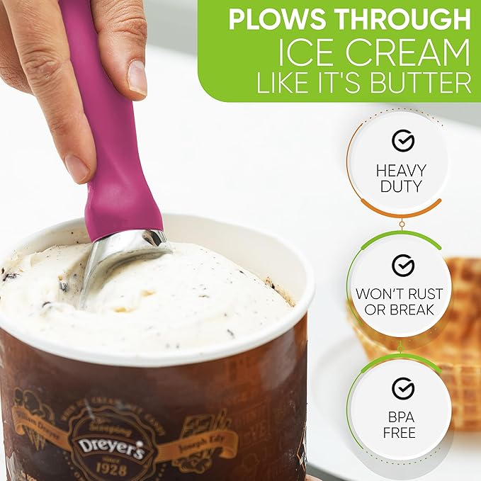 Spring Chef Premium Ice Cream Scoop, Magenta & Stainless Steel Measuring Cups with Pour Spout, Set of 7-2 Product Bundle