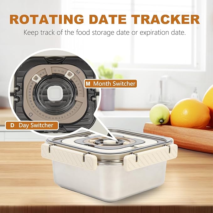 Stainless Steel Food Container with Lid, Meal Prep Container Lunch Box with Handle Date Tracker for Travel, Party, Leftovers, Dishwasher Safe Oven/Freezer Safe Except Lid, 44oz/1300ml