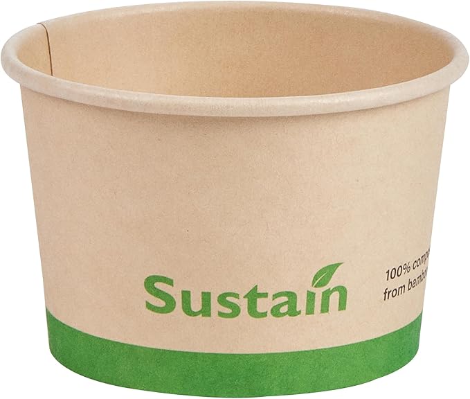 Restaurantware-Sustain 4 Ounce Paper Soup Containers, 50 Disposable Ice Cream Cups - Lids Sold Separately, With PLA lining, Bamboo To Go Hot Soup Bowls, Compostable, Greaseproof