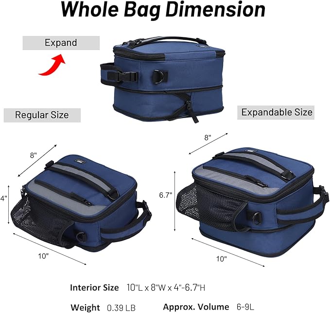 MIER Expandable Lunch Bag Insulated Lunch Box for Men to Work Travel Portable Lunchbox Bags with Shoulder Strap and Water Bottle Holder(Navy/Grey)