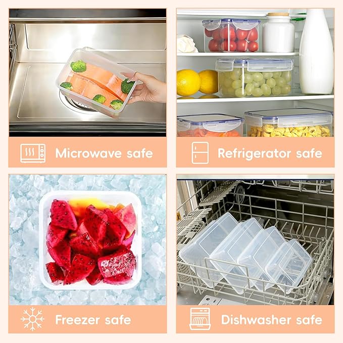 Plastic Food Storage Containers with Lids – Plastic Food Containers with Lid Airtight, Leakproof, BPA-Free – Perfect for Meal Prep, Snacks, and Leftovers (24 plastic pack)