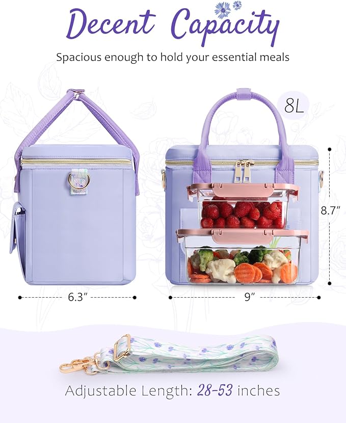 Small Insulated Lunch Bag Box Women - Leakproof Water-Repellent Lightweight Cooler with Removable Strap for Work Picnic - Teacher Mothers Day Christmas Birthday Gifts