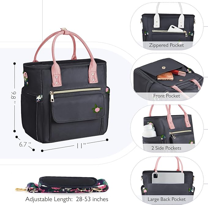 Deluxe Large Insulated Lunch Bag Box Women - Leakproof Waterproof Cooler with Multi Pockets Removable Strap for Work Picnic - Teacher Mothers Day Christmas Birthday Gifts
