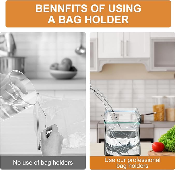 Ziplock Bag Holder, 2 Pack Acrylic Baggy Rack Holder for Food Prep Bag, Food Storage Bag Stand, Freezer Bag Stand, Hands-Free Food Storage Bag Stand for Quart & Gallon Sizes