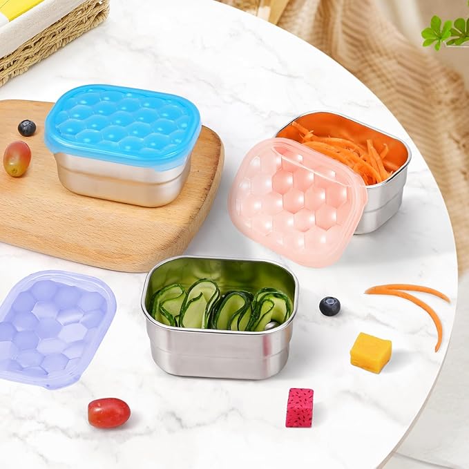 Kids Snack Pro - Stainless Steel Snack Containers for Kids | Easy Open Leak Proof Small Food Containers with Silicone Lids - Perfect Metal Toddler Lunch Box for Daycare and School (8oz*3)