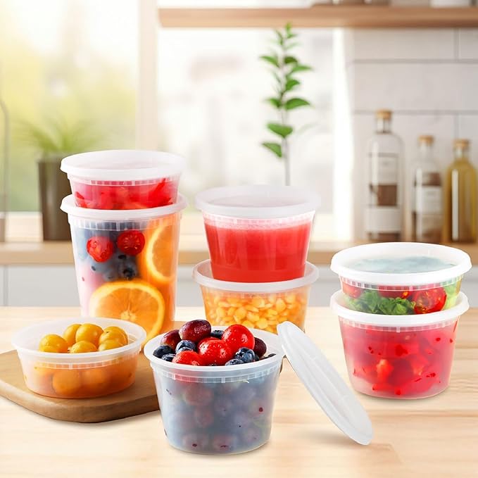 48Sets Deli Containers with Lids (8oz, 16oz, 32oz Each), Food Srorage Containers with Lids Airtight, Disposable Soup Containers with Lids, Microwave/ Freezer/ Dishwasher Safe, Leakproof, BPA Free