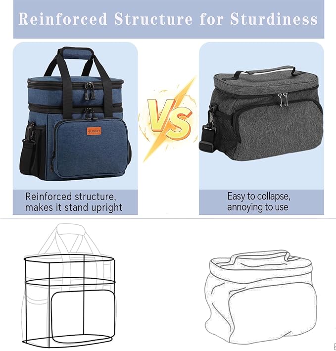 Expandable XLarge Lunch Box, Insulated Heavy Duty Lunch Bag Waterproof Leakproof Durable Cooler Bag for Men Women Adults Work Construction Camping Trip, 22L, Blue