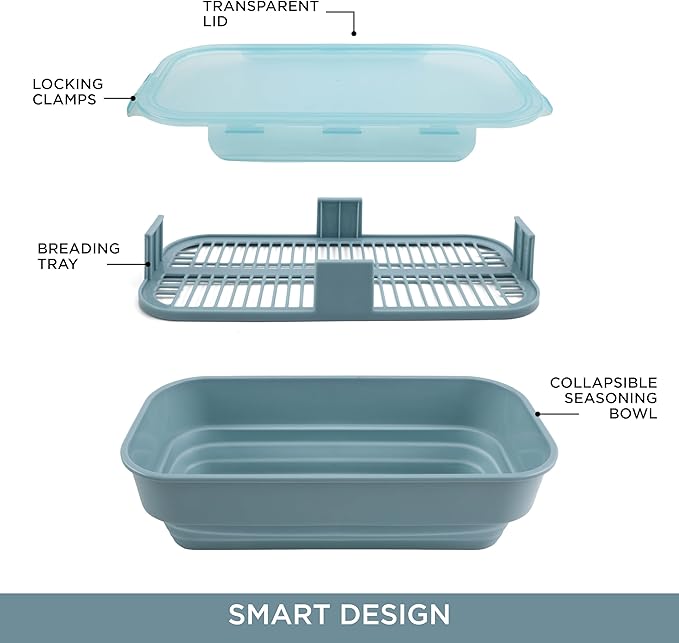 COOK WITH COLOR Collapsible Batter Bowl - Mess Free Breading Shaker Container - Great for Fried Fish, Fried Chicken, Onion Rings, Wings & More, Blue