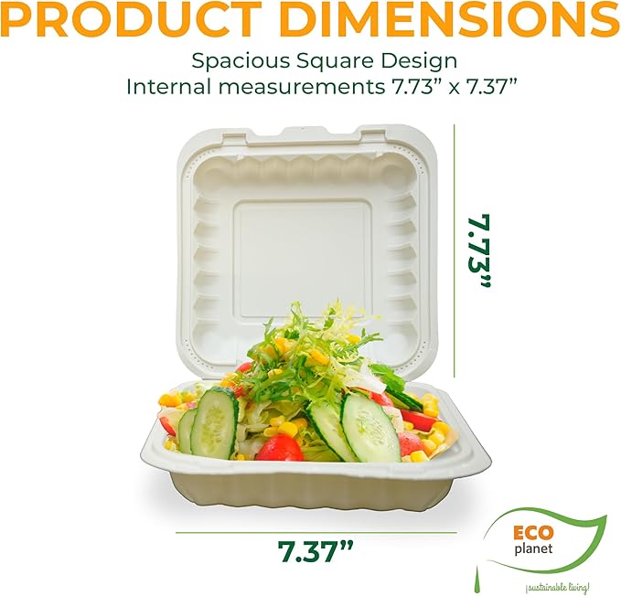 Compostable Food Containers with Lids | Durable, Biodegradable, and Eco-Friendly (50, Square P1)