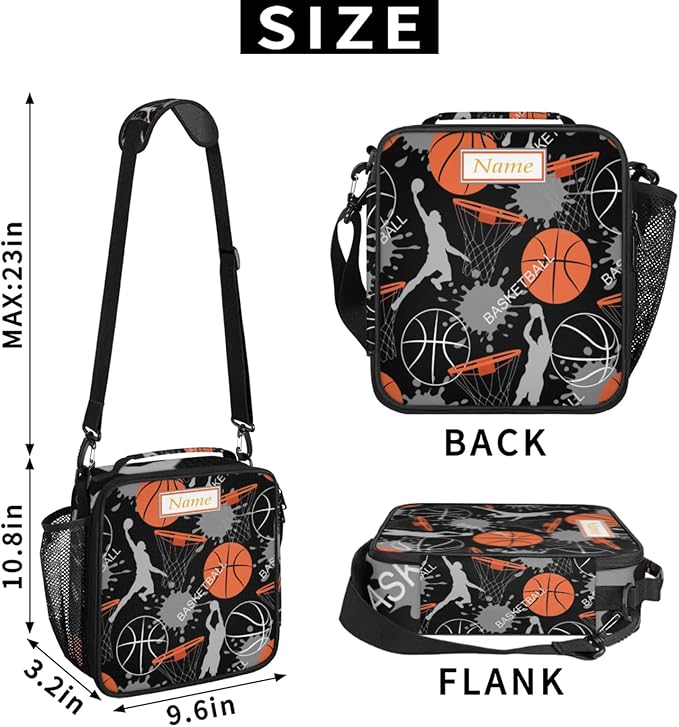 Personalized Lunch Box with Name, Custom Lunch Box Basketball Customized Insulated Lunch Bag Tote, Cooler Freezable Meal Prep Bag with Shoulder Strap Waterproof Lunch Container for Office Picnic