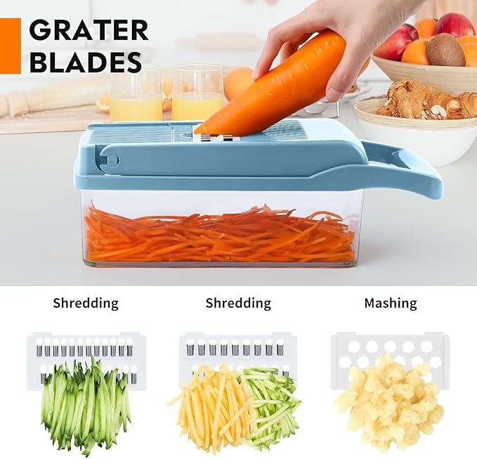 Vegetable Chopper Pro, Multifunctional 13 in 1 Food Chopper, Kitchen Vegetable Slicer Dicer Cutter With 8 Blades for Onion Carrot and Garlic With Container (Blue)