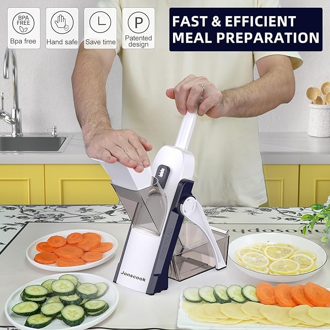 Safe Mandoline Slicer for Kitchen, Adjustable Thickness 0.1-8 mm, Professional Vegetable Slicer, Potato Slicer, Food Chopper French Fry Cutte, Mandolin, Chopping Artifact (just Slice, Deep Blue)