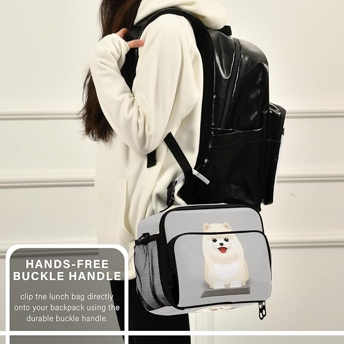 Pfrewn Dog Puppy Lunch Box for Kids Adults Pomeranian Puppy Insulated Lunch Bag with Shoulder Strap Reusable Cooler Bags Lunch Tote for Office School Girls Boys Teens