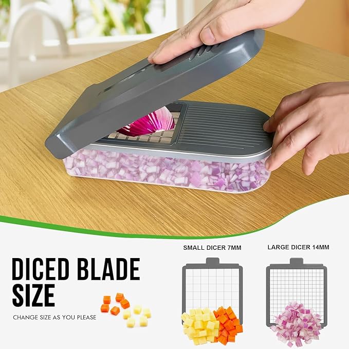 LHS Multifunctional Food Chopper - Onion, Vegetable Slicer Dicer Cutter, Potato Cutter - Veggie Chopper with Container (4 in 1, Grey)