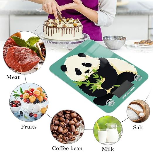 Food Scale Kitchen Digital Scale Food Ounces and Grams Dieting Baking Cooking Waterproof Glass Panels LCD Display,4 Units Scale Tare Function Baby Panda Chewing Green Bamboo