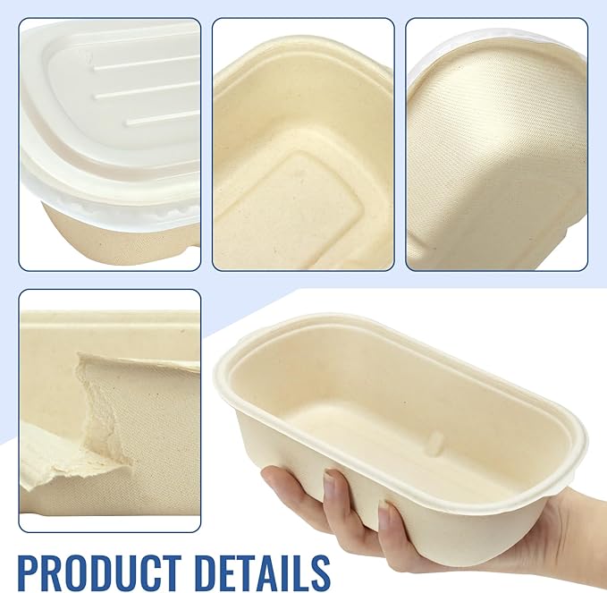 50 Pack Disposable Meal Prep Containers with Lid, 23 oz Bagasse Paper Take Out Food Containers Disposable Cardboard Meal Prep Container Serving Bowls for Snack Lunch Salad Leftovers